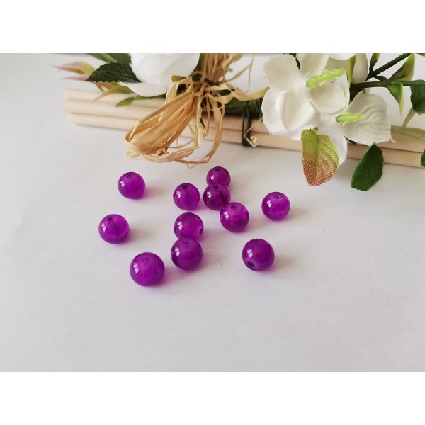 Perles en verre peint craquelé 8 mm violet x 20 - Photo n°1