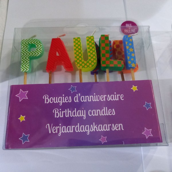 Bougie d'anniversaire prénom : Paul/Pauline, 4cm - Photo n°1