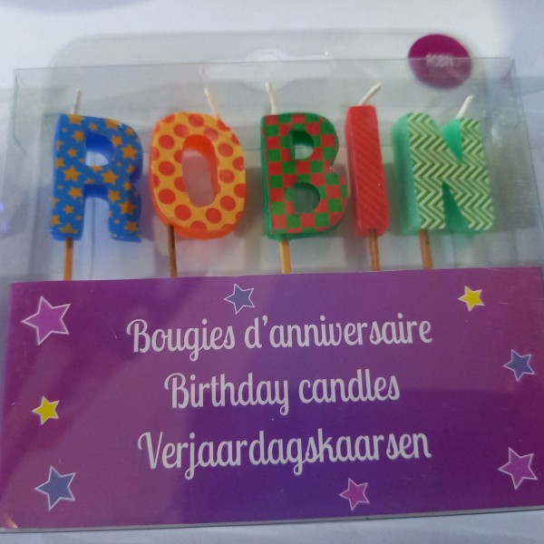 Bougie d'anniversaire prénom : Robin, 4cm - Photo n°1