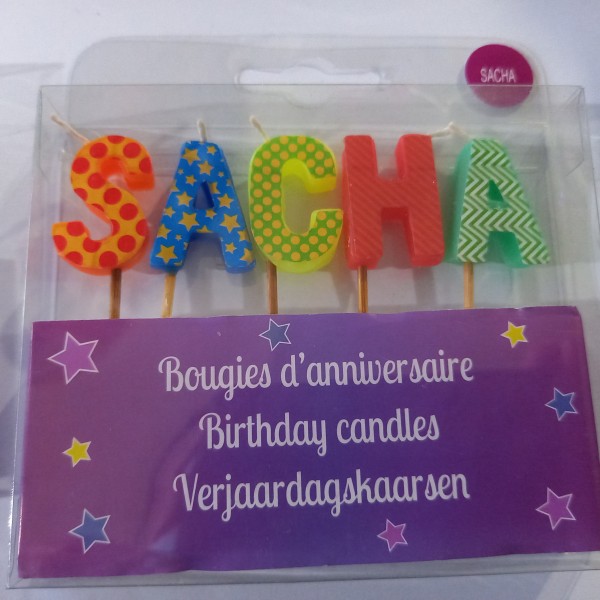 Bougie d'anniversaire prénom : Sacha, 4cm - Photo n°1