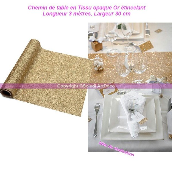 Chemin de table en Tissu opaque Or brillant étincelant, Longueur 3 mètres, Largeur 30 cm - Photo n°1