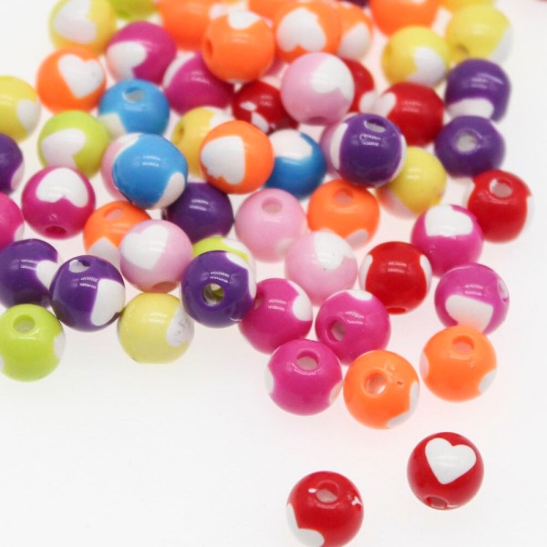 20 Perles Ronde avec Cœur Mixte 8mm - Photo n°1