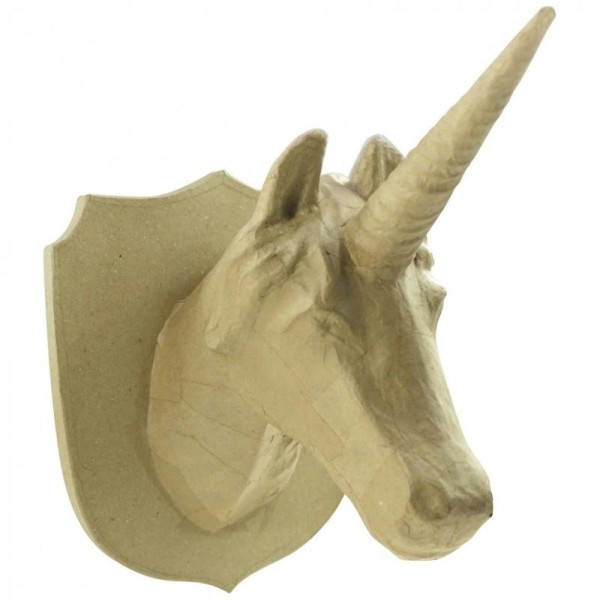 Trophée de Licorne en papier mâché, 32 cm, Tête de cheval à corne & - Photo n°1