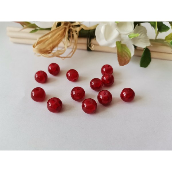 Perles en verre peint craquelé 8 mm rouge x 20 - Photo n°1