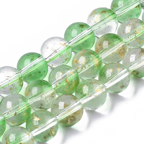 Perles en verre feuille d'or 10 mm vert clair x 10 - Photo n°2