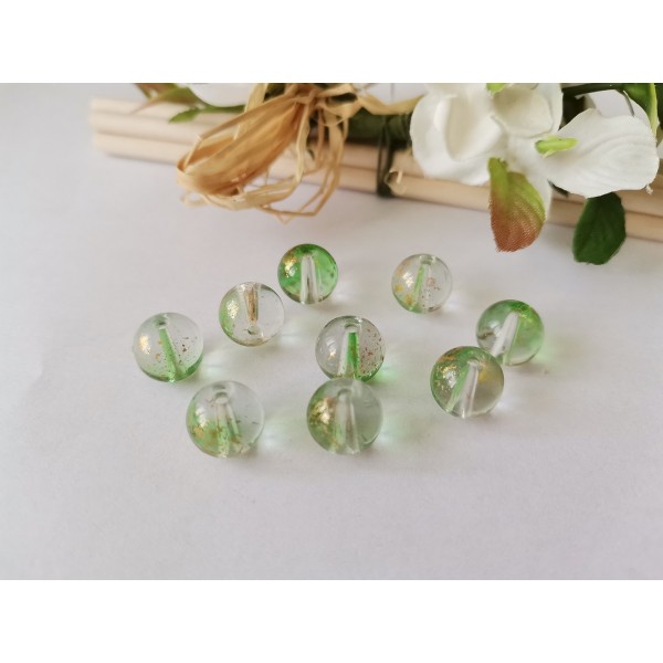 Perles en verre feuille d'or 10 mm vert clair x 10 - Photo n°1