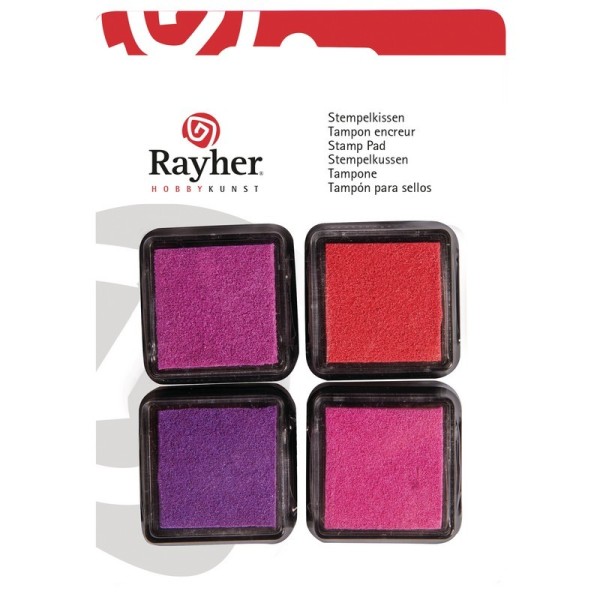 Kit de 4 Minis Tampons encreurs Couleur Girly, 3x3cm, Tons Rose et Rouge - Photo n°2