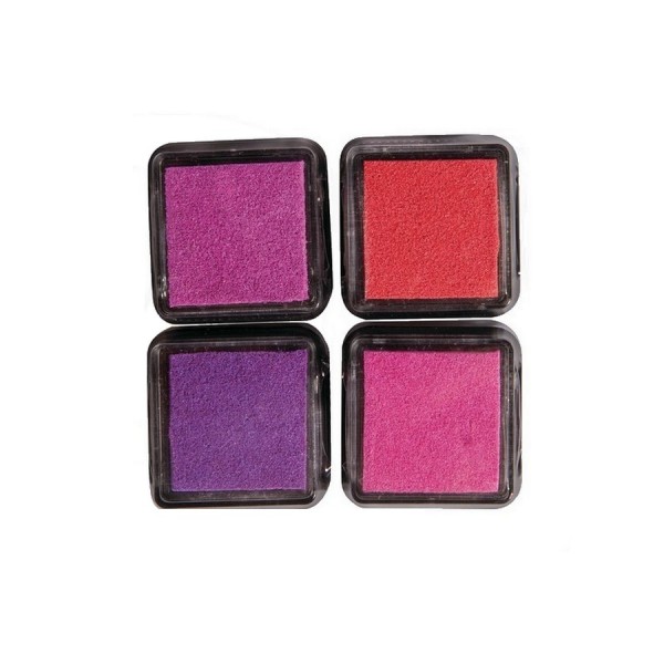 Kit de 4 Minis Tampons encreurs Couleur Girly, 3x3cm, Tons Rose et Rouge - Photo n°1
