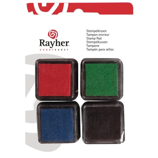Kit de 4 Minis Tampons encreurs couleurs Basic, 3x3cm, Rouge, Vert, Bleu, Noir - Photo n°2