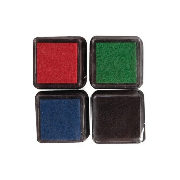 Kit de 4 Minis Tampons encreurs couleurs Basic, 3x3cm, Rouge, Vert, Bleu, Noir - Photo n°1