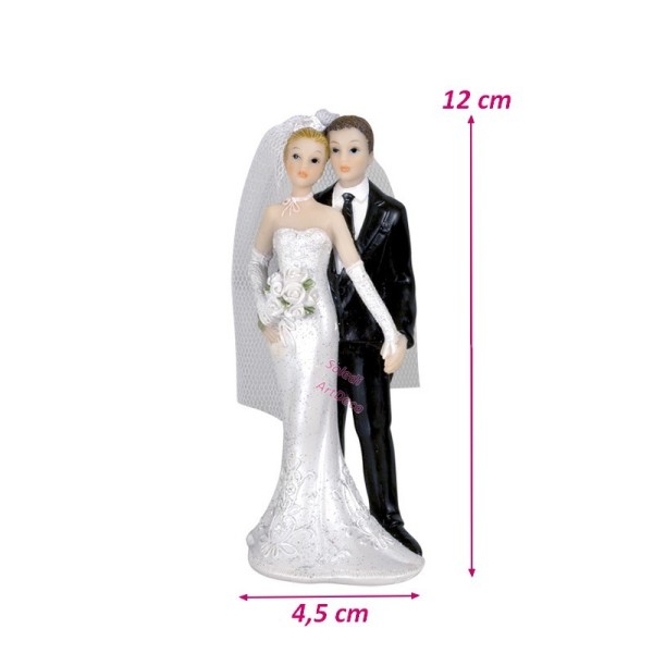 Couple de mariés en résine, hauteur 12 cm, figurines traditionnelles se tenant la main - Photo n°1