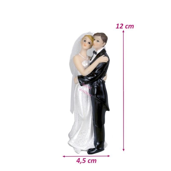 Couple de mariés en résine, hauteur 12 cm, figurines traditionnelles enlacées - Photo n°1