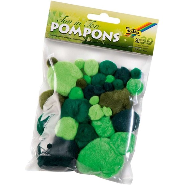 Pompons, 30 pièces, assortiment de vert - Photo n°1