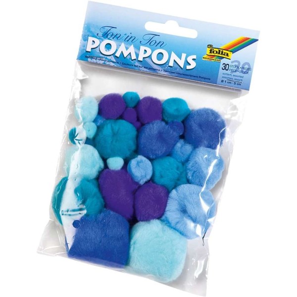 Pompons, 30 pièces, assortiment de bleu - Photo n°1