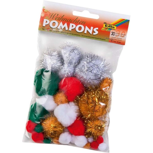Pompons, 30 pièces, couleurs de Noël - Photo n°1