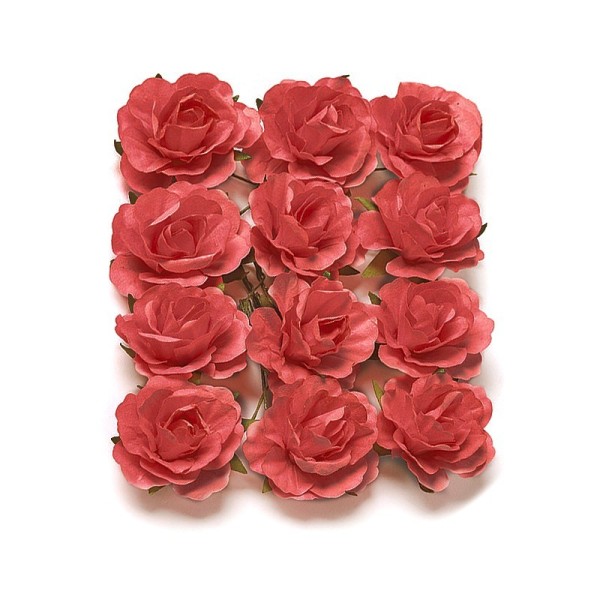 Lot de 12 Têtes de Rose Corail, Bouton de rose de 35 mm à piquer, décoration fleur - Photo n°2