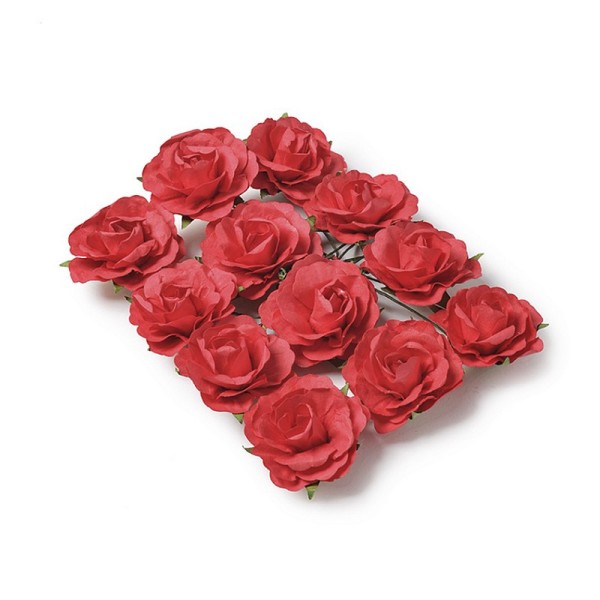 Lot de 12 Têtes de Rose Corail, Bouton de rose de 35 mm à piquer, décoration fleur - Photo n°1