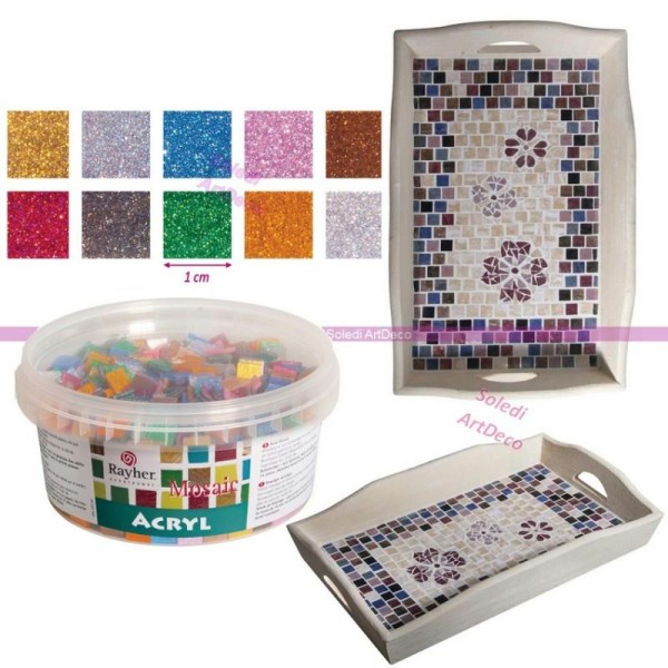 Lot de 300g de mosaïques en Plastique acrylique pailleté multicolore, 1cm, pr env. 35cm² - Photo n°1