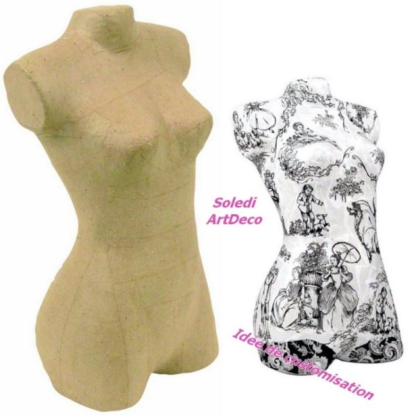 Buste de femme en papier mâché, formes féminines détaillées, 33 x - Photo n°1