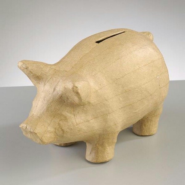 Tirelire en papier mâché Forme Cochon, 16,5x8x10 cm, à décorer - Photo n°1