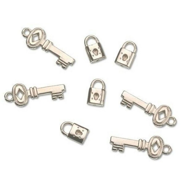 Lot de 4 clefs et 4 cadenas style moderne décoratifs en plastique argenté, à éparpiller - Photo n°1