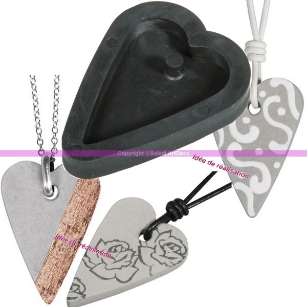 Moule à bijoux coeur pour béton ou résine, Pendentif en caoutchouc flexible, 3,9 cm, remplissage 7 m - Photo n°2