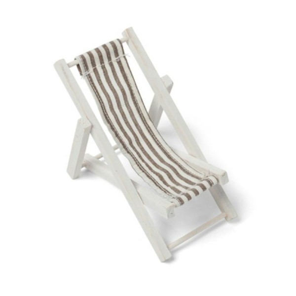 Petite Chaise longue décorative en bois blanc, Transat décoratif tissu à rayure - Photo n°1