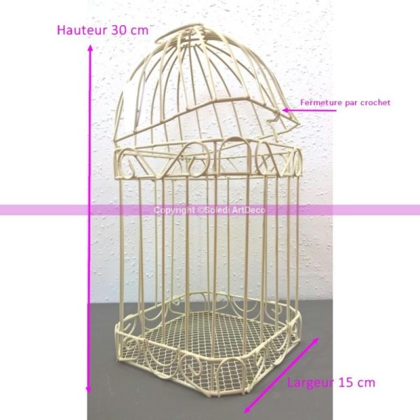 Urne de mariage Cage à oiseaux, Volière en métal Ivoire, 30 x 15 cm, pour carte - Photo n°1