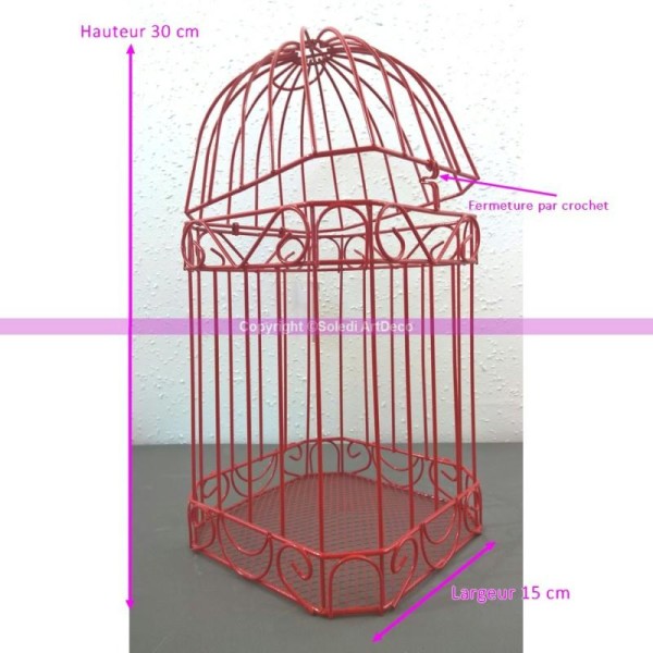 Urne de mariage Cage à oiseaux, Volière en métal Rouge, 30 x 15 cm, pour cartes - Photo n°1