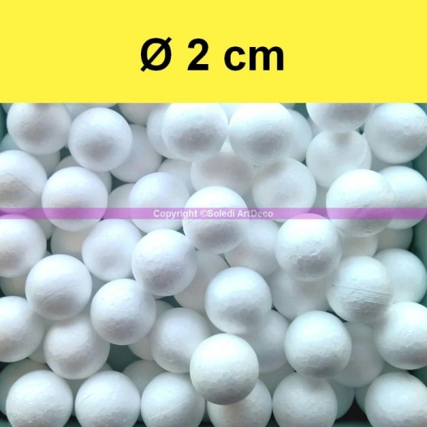 Lot de 100 petites Boules polystyrène diamètre 2 cm/20 mm, Balles Styro blanc - Photo n°1