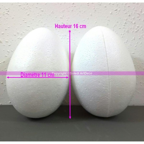 Lot de 2 Oeufs polystyrène de 16 cm de haut, Séparables, Styropor blanc densité - Photo n°1