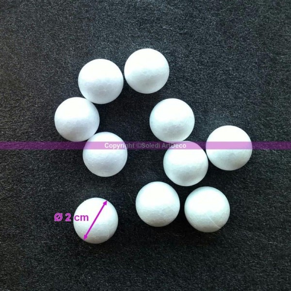 Lot 20 petites Boules polystyrène diamètre 2 cm/20 mm, Billes Styro blanc bien rondes - Photo n°1