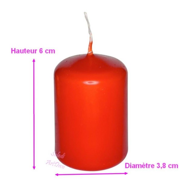 Petite Bougie cylindrique Rouge, Haut. 6cm, diamètre 3,8cm, durée de vie env. 9h - Photo n°1
