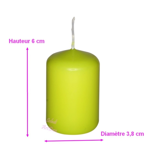 Petite Bougie cylindrique Vert Anis, Haut. 6cm, diamètre 3,8cm, durée de vie env. 9h - Photo n°2