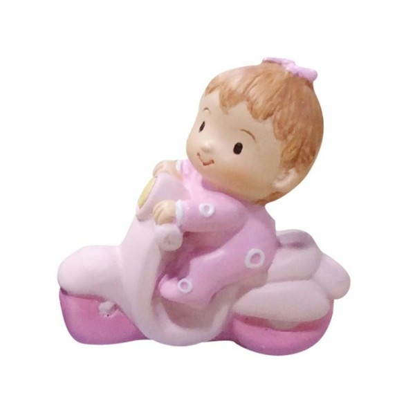 Bébé Fillette sur un scooter rose, 5,3 x 5,1 x 2,6cm, Petite figurine en résine de décoration - Photo n°1
