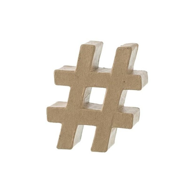 Signe Hashtag en papier mâché 10 cm, Symbole dièse en carton 3D, 10cm x 8cm x 3cm - Photo n°1