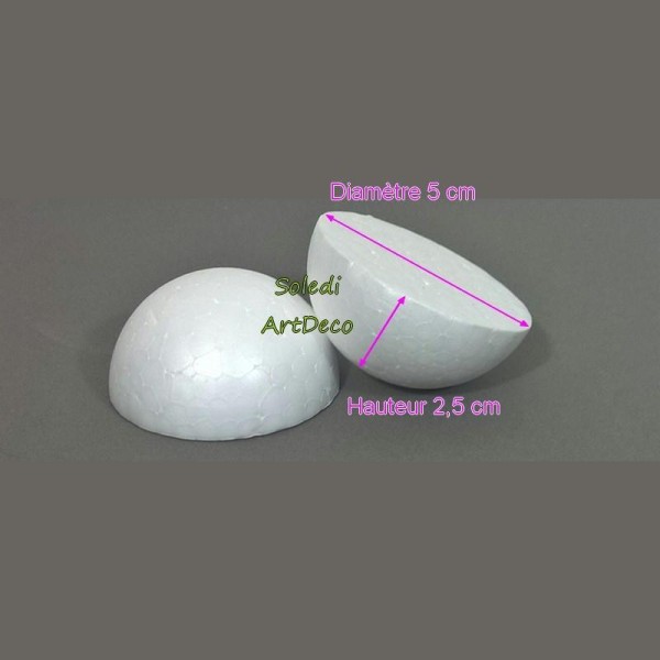 Lot 10 petites demi Boules polystyrène diamètre 5cm/50mm, Dôme plein en Styro bl - Photo n°1