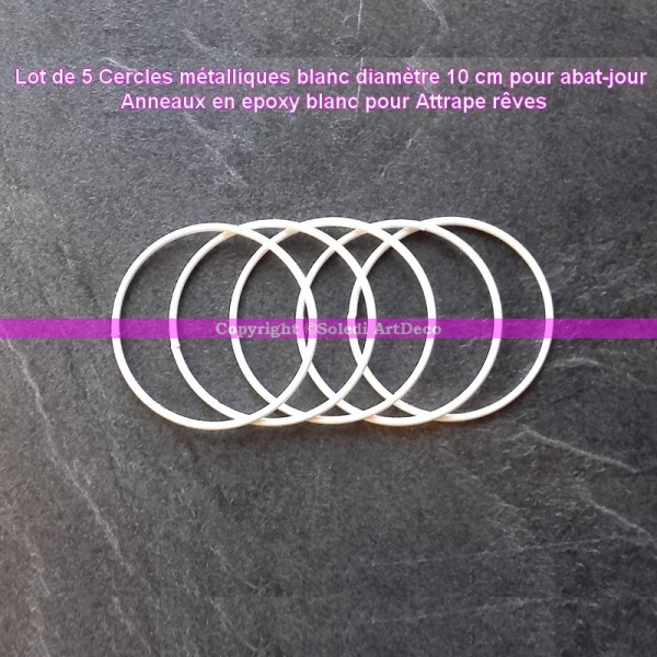 Lot de 5 Cercles métalliques blanc diamètre 10 cm pour abat-jour, Anneaux epoxy Attrape rêves - Photo n°2