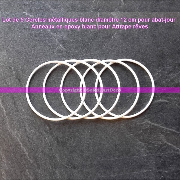 Lot de 5 Cercles métalliques blanc diamètre 12 cm pour abat-jour, Anneaux epoxy Attrape rêves - Photo n°2