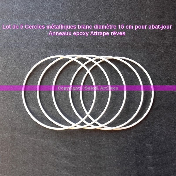 Lot de 5 Cercles métalliques blanc diamètre 15 cm pour abat-jour, Anneaux epoxy Attrape rêves - Photo n°2