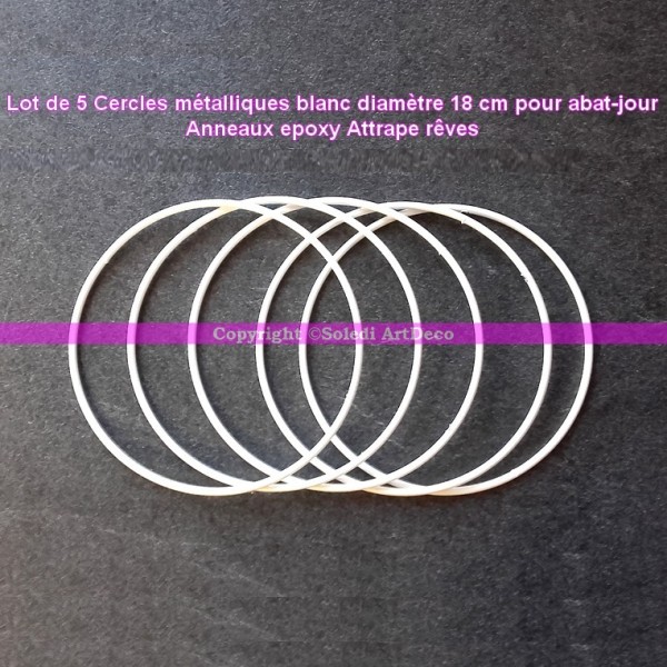 Lot de 5 Cercles métalliques blanc diamètre 18 cm pour abat-jour, Anneaux epoxy Attrape rêves - Photo n°2