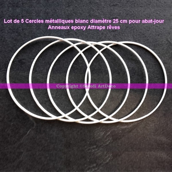 Lot de 5 Cercles métalliques blanc diamètre 25 cm pour abat-jour, Anneaux epoxy Attrape rêves - Photo n°2