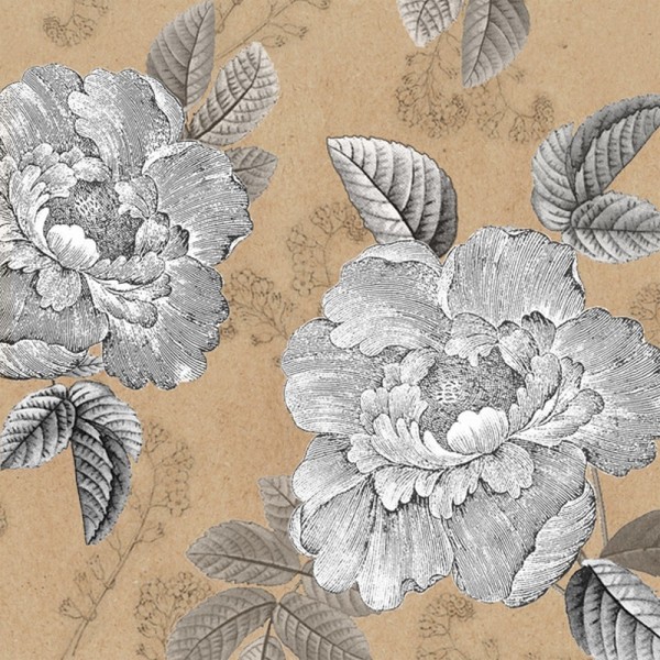 Lot de 20 Serviettes en papier Grosses Têtes de Rose vintages, Fond beige, 33 x 33 cm - Photo n°1