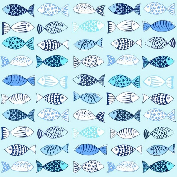 Lot de 20 Serviettes en papier Banc de différents poissons enfantins sur fond bleu clair 33 x - Photo n°1