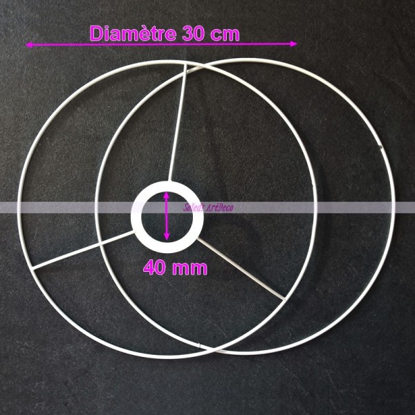 Set d'Ossature de diamètre 30 cm pour abat-jour, Anneaux ronds en epoxy blanc, pour douille diam 40m - Photo n°2