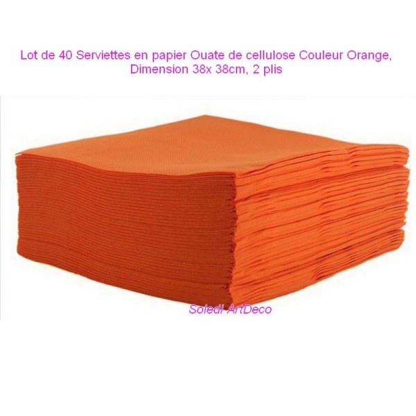Lot de 40 Serviettes en papier Ouate de cellulose Couleur Orange, 38x 38cm, 2 plis - Photo n°1