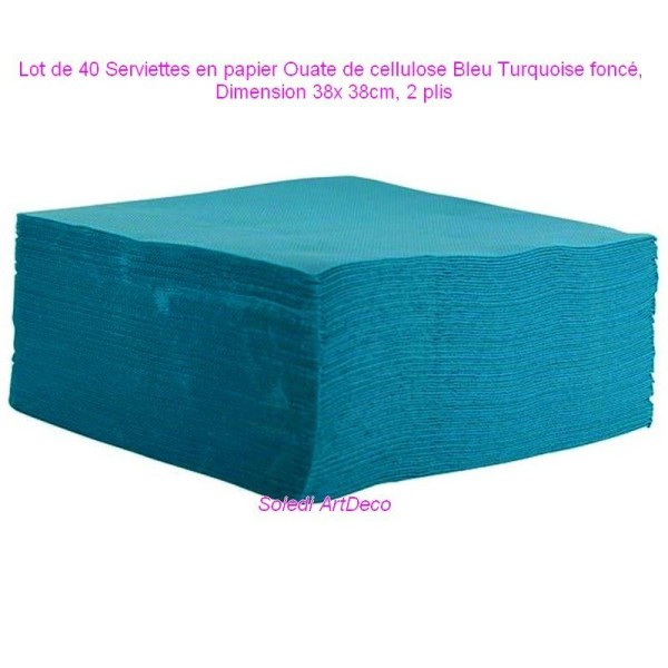 Lot de 40 Serviettes en papier Ouate de cellulose Bleu Turquoise foncé, 38x 38cm, 2 plis - Photo n°1