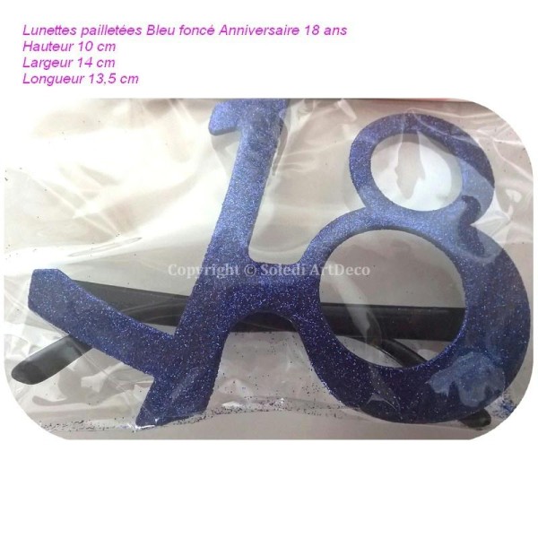 Lunettes pailletées Bleu foncé Anniversaire 18 ans, Hauteur 10cm, Largeur 14cm, Longue - Photo n°1