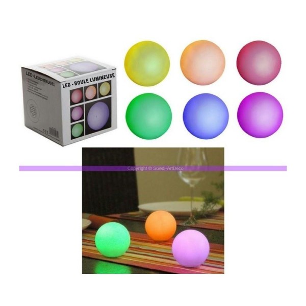Boule lumineuse LED, diam. 8 cm, 6 couleurs changeantes - Photo n°1