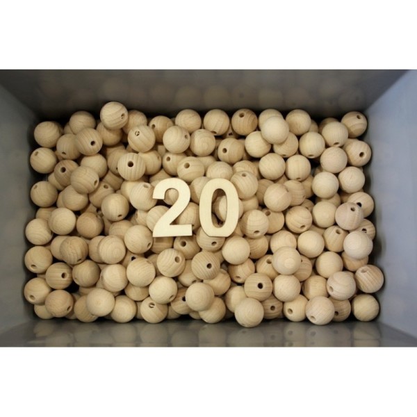 Lot de 100 boules percées en bois de hêtre, diamètre 20 mm, perçage 4 mm - Photo n°1